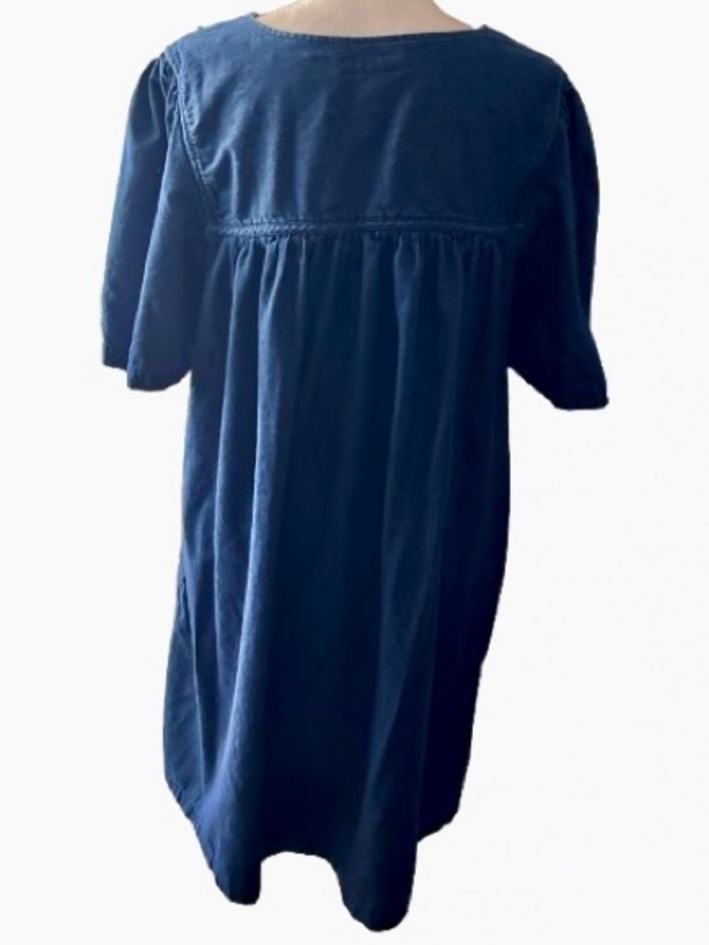 100% Cotton GO SOFTLY PATIO Denim Blue Beaded Mumu Housedress Loungewear Large - Picture 2 of 10